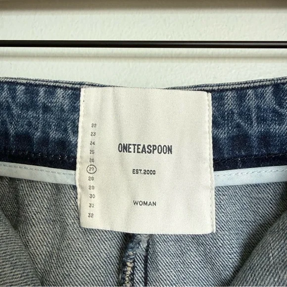 Free People x One Teaspoon Vixen High Waist Distressed A Line Oxford Denim Skirt - Picture 8 of 12